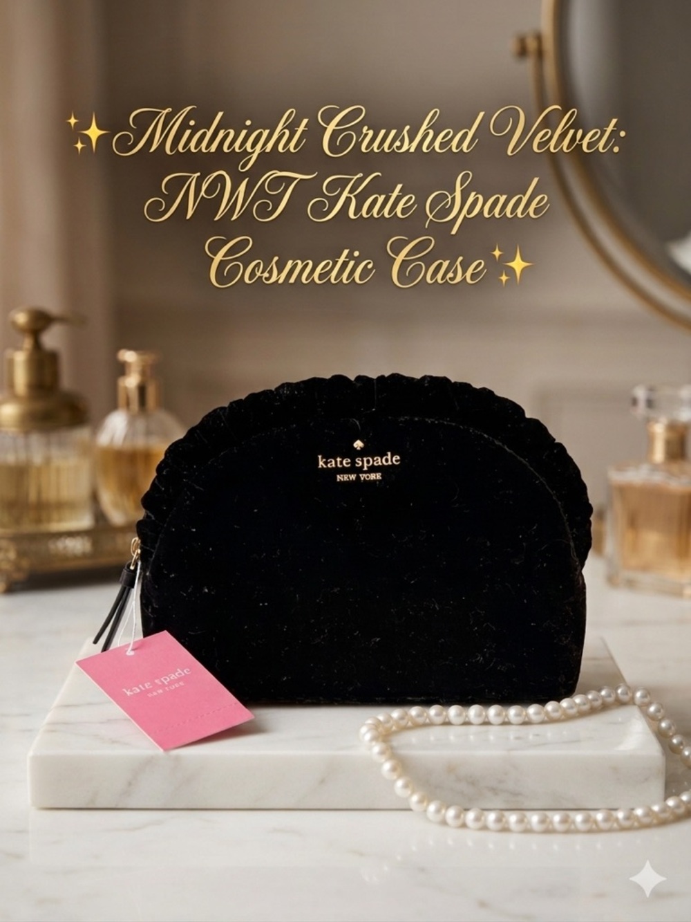 kate spade Black Crushed Velvet Cosmetic Case